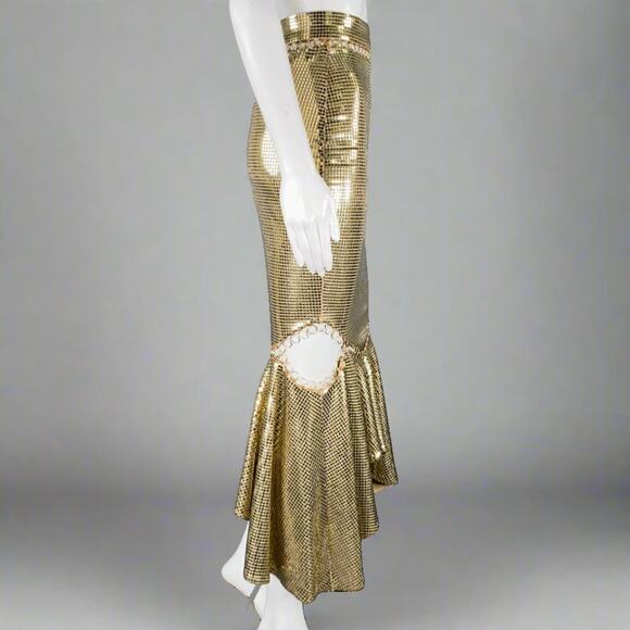BURBERRY Size 0 Gold Beige Viscose Blend Disco Embellishment Mermaid Skirt - Picture 2 of 6
